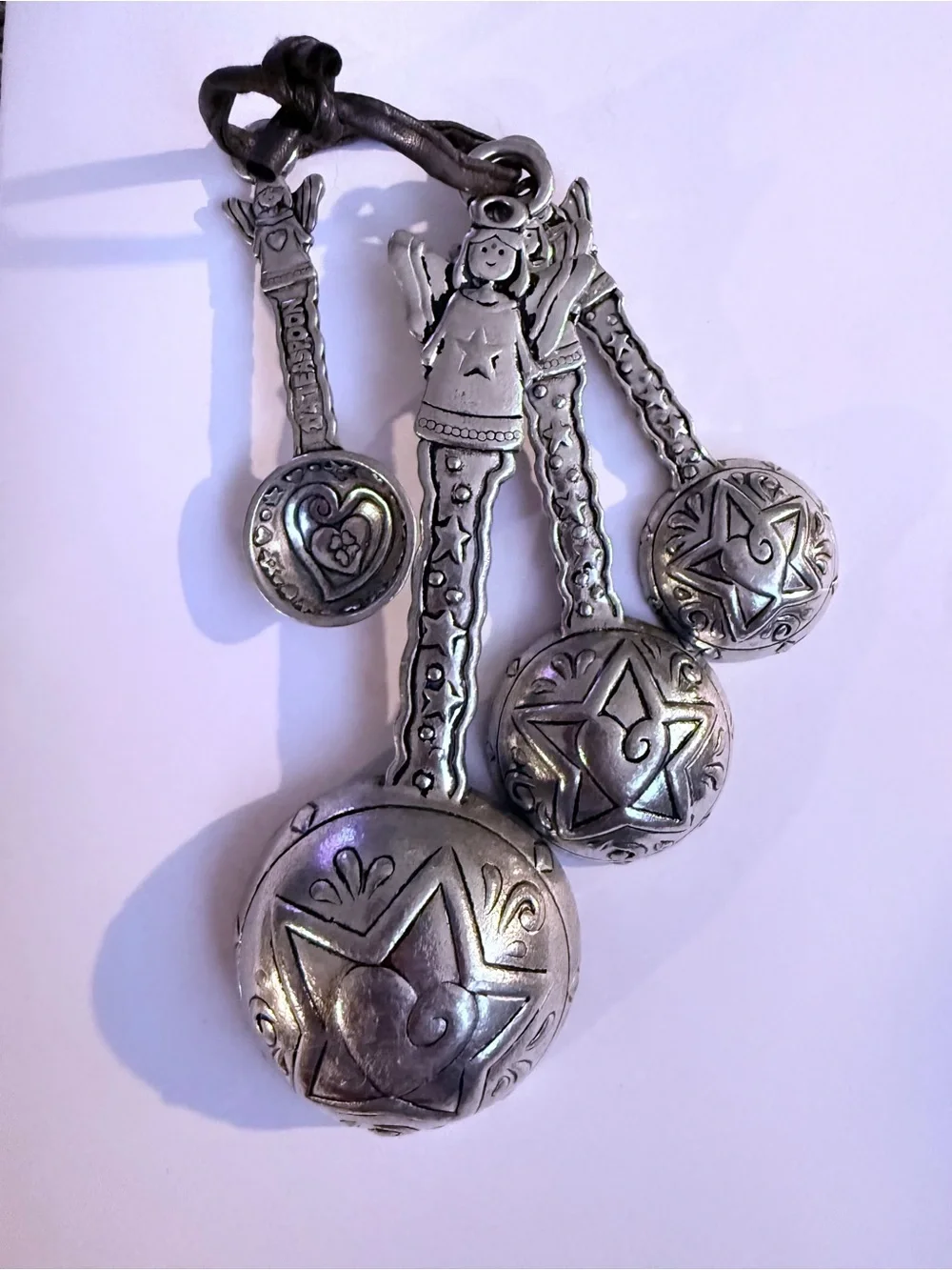 GANZ Angel Heart Silver Medal Measuring Spoons - Set of 4 , Cottagecore